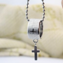 Modny Prezent Pierścionek I Krzyż Naszyjnik Z Tytanu Wisiorek