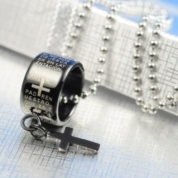 Modny Prezent Pierścionek I Krzyż Czarny Naszyjnik Z Tytanu Wisiorek