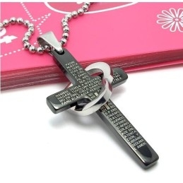 Cool Man Heart Cross Bible Czarny Naszyjnik Z Tytanu Ze Stali (Nowość)
