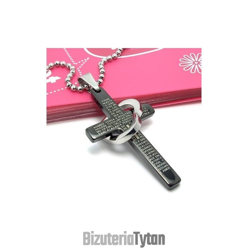 Cool Man Heart Cross Bible Czarny Naszyjnik Z Tytanu Ze Stali (Nowość)