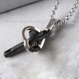 Cool Man Heart Cross Bible Czarny Naszyjnik Z Tytanu Ze Stali (Nowość)