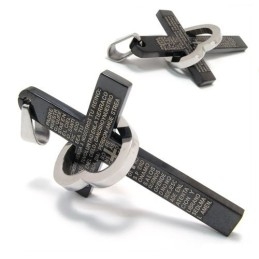 Cool Man Heart Cross Bible Czarny Naszyjnik Z Tytanu Ze Stali (Nowość)