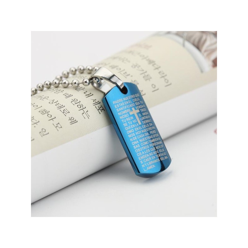 Mężczyzna Sky Blue Cross Bible Titanium Steel Pendant Necklace Gift