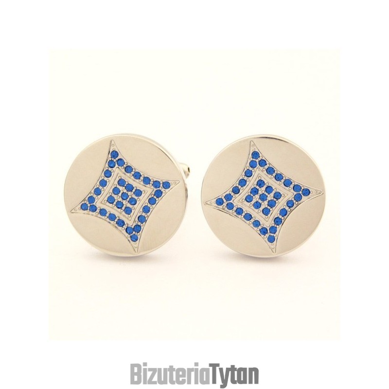 Spinki Do Mankietów Z Tytanu Okrągłe Z Niebieskimi Diamentami