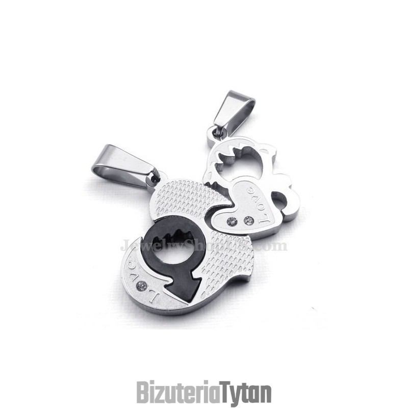 Naszyjnik Z Tytanu Z Dwoma Sercami (Łańcuszek Gratis) (Jedna Para)