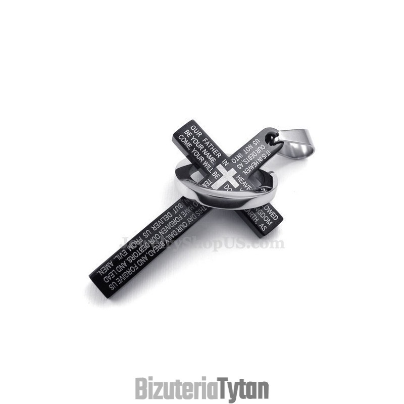 Naszyjnik Z Krzyżem W Kolorze Tytanu W Kolorze Czarnym (Łańcuszek Gratis)