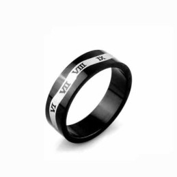 Pierścień Męski Z Cyframi Rzymskimi Wave 6 Mm Z Czarnego Tytanu