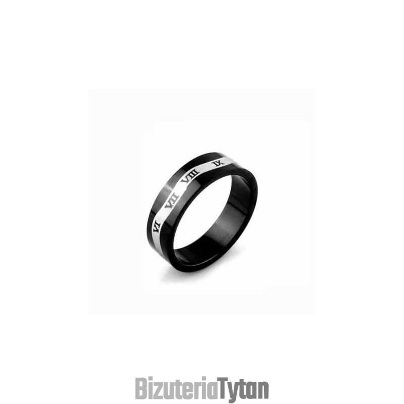Pierścień Męski Z Cyframi Rzymskimi Wave 6 Mm Z Czarnego Tytanu Pierścień Męski Z Cyframi Rzymskimi Wave 6 Mm Z Czarnego Tytanu