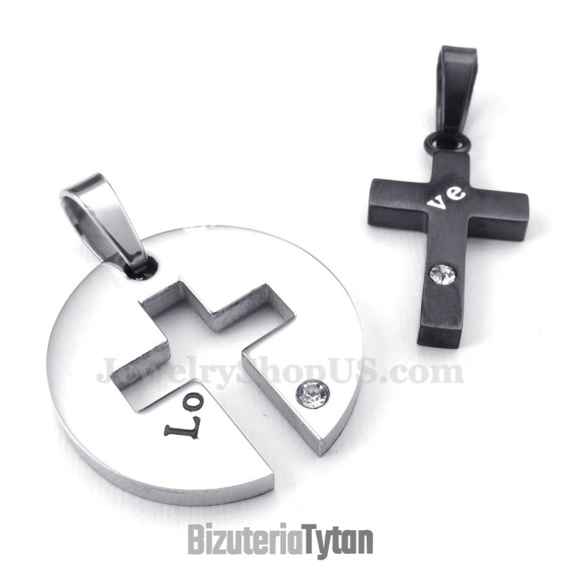 Naszyjnik Z Krzyżem Dla Par Z Tytanu W Kolorze Czarnym (Łańcuszek Gratis) (Jedna Para)