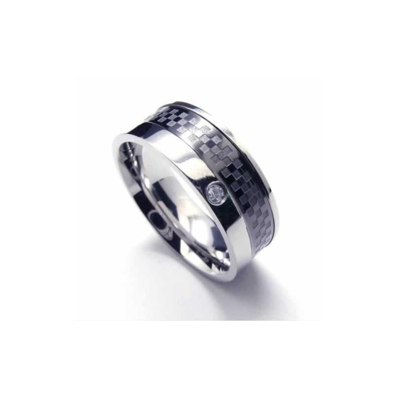 Pierścionek Court Band Z Diamentami 8 Mm Z Tytanu Inkrustowanego Pierścionek Court Band Z Diamentami 8 Mm Z Tytanu Inkrustowanego