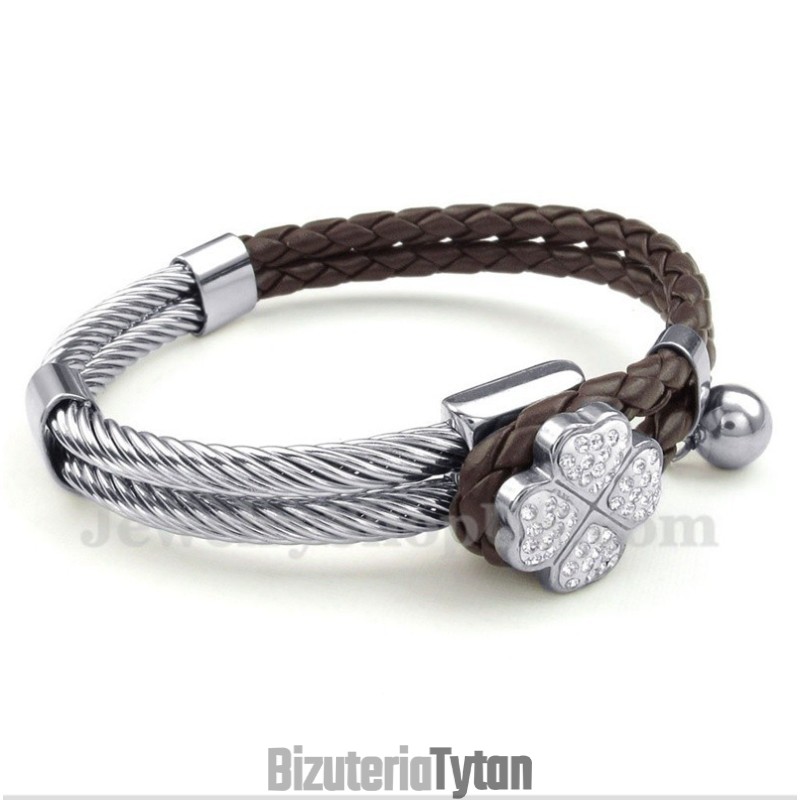 Bransoleta Męska Clover Leather Titanium Bransoleta Męska Clover Leather Titanium