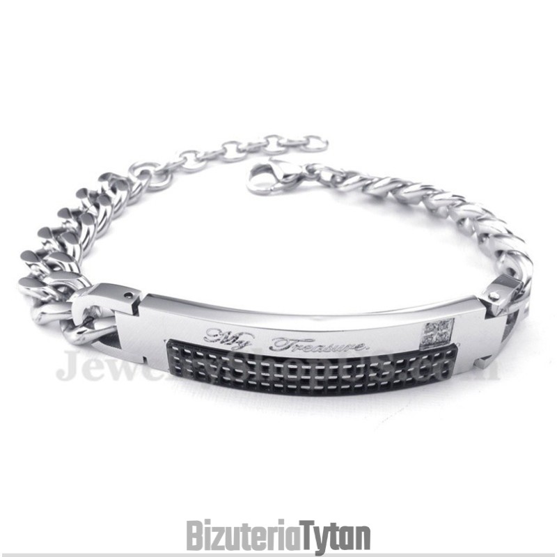 Bransoleta Męska Tytanowa Z Czarnym Diamentem Dla Par Bransoleta Męska Tytanowa Z Czarnym Diamentem Dla Par