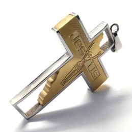 Wisiorek Jezus Krzyż Tytanowy (Złoty)
