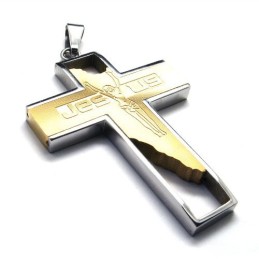 Wisiorek Jezus Krzyż Tytanowy (Złoty)