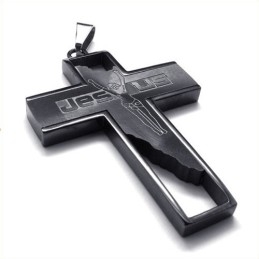 Wisiorek Jezus Krzyż Tytanowy (Czarny)