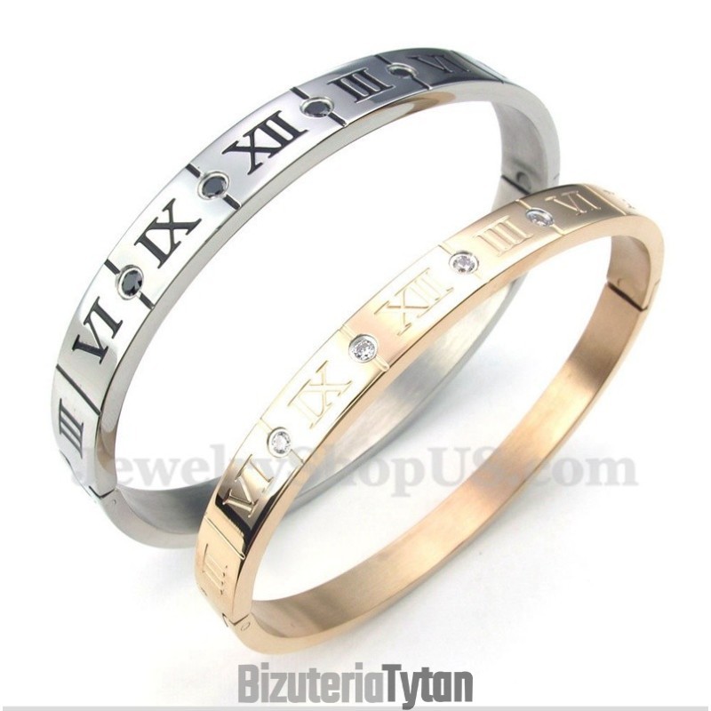 Bransoleta Dla Par Z Tytanu Z Rzymskimi Cyframi I Diamentami (Jedna Para)