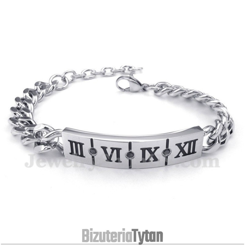 Bransoleta Męska Z Tytanu Z Rzymskimi Cyframi I Diamentami Bransoleta Męska Z Tytanu Z Rzymskimi Cyframi I Diamentami