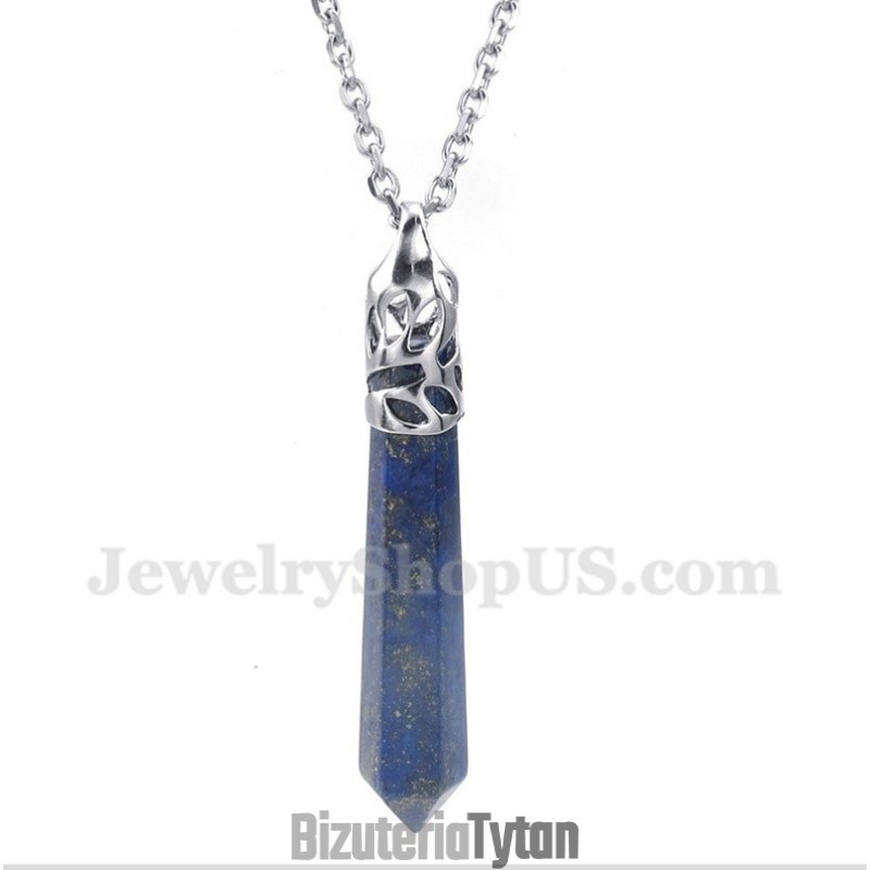 Wisiorek Męski Lapis Lazuli Hexagon Prism Z Bezpłatnym Łańcuszkiem Wisiorek Męski Lapis Lazuli Hexagon Prism Z Bezpłatnym Łańcuszkiem