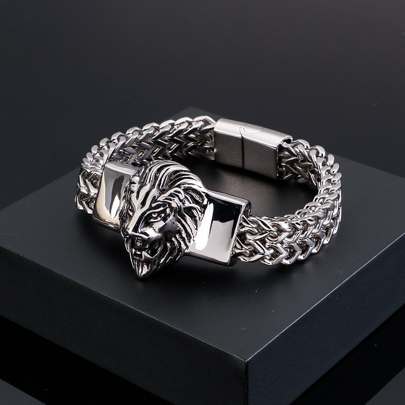Bransoletka Retro Lion Head Titanium Dla Mężczyzn Bransoletka Retro Lion Head Titanium Dla Mężczyzn