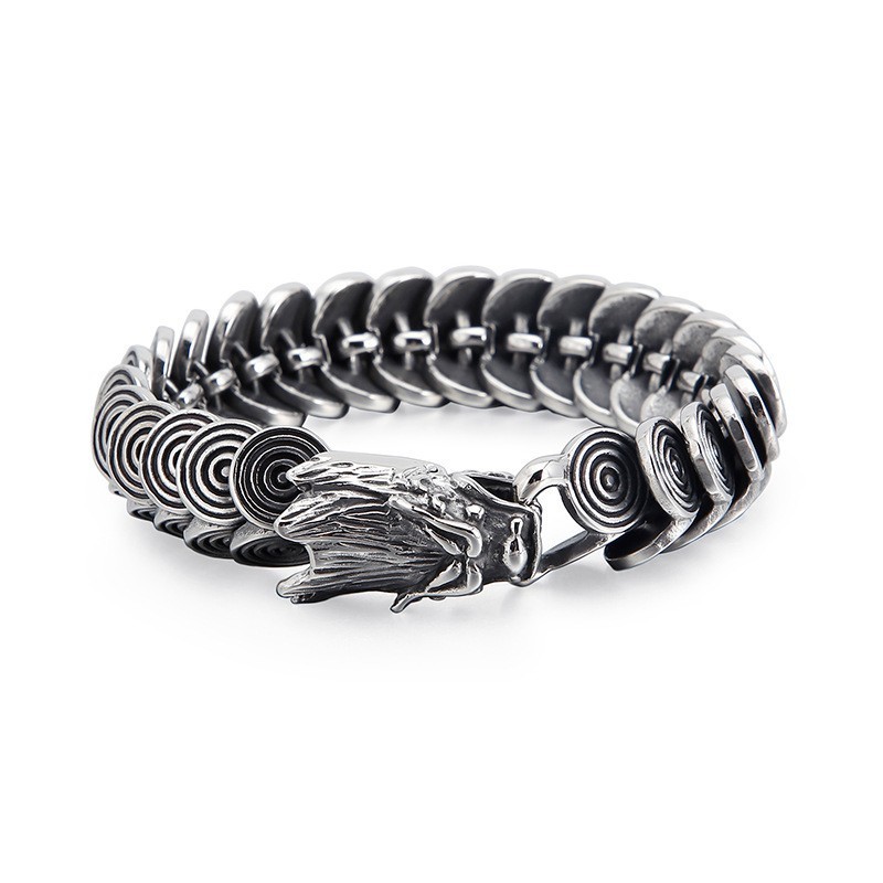 Modna Fajna Tytanowa Głowa Smoka Biżuteria Dla Mężczyzn Vintage Tide Men Casting Titanium Dragon Bracelet