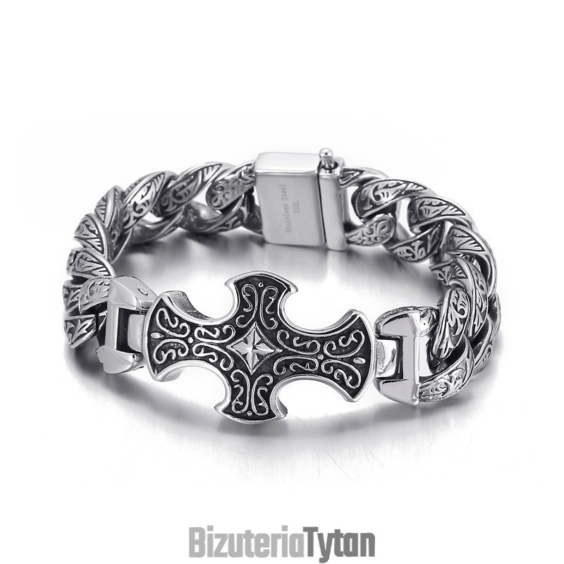 Bransoleta Męska Z Tytanu W Stylu Vintage Z Krzyżem Bransoleta Męska Z Tytanu W Stylu Vintage Z Krzyżem