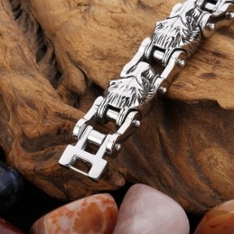 Nowa Seria Animal Jewelry Exaggerated Cool Lion Head Titanium Men'S Biker Bracelet