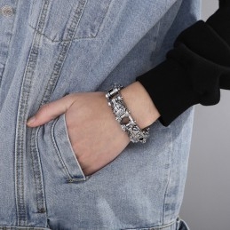 Nowa Seria Animal Jewelry Exaggerated Cool Lion Head Titanium Men'S Biker Bracelet