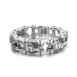 Nowa Seria Animal Jewelry Exaggerated Cool Lion Head Titanium Men'S Biker Bracelet