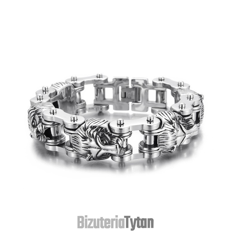 Nowa Seria Animal Jewelry Exaggerated Cool Lion Head Titanium Men'S Biker Bracelet