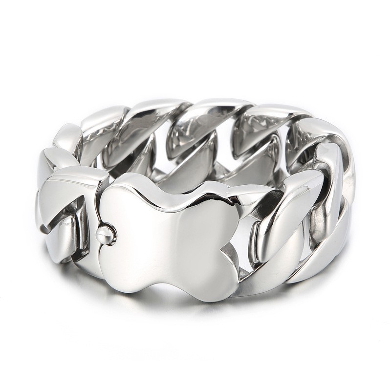 Nowa Bransoletka Kubańska Cool Bone Insert Polerowana Męska Bransoletka Nowa Bransoletka Kubańska Cool Bone Insert Polerowana Męska Bransoletka