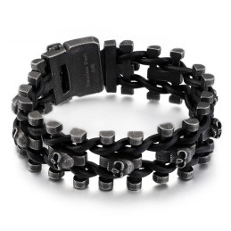 Bransoletka Retro Color Thick Skull Leather Rope Bransoletka Męska Biker Z Tytanu
