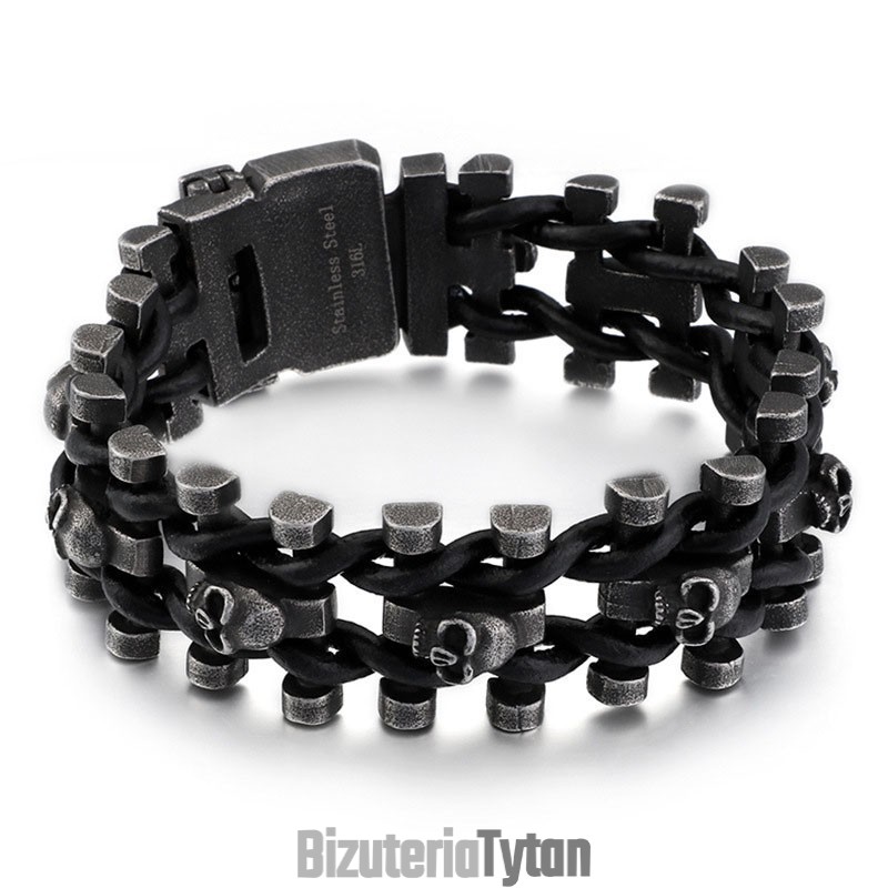 Bransoletka Retro Color Thick Skull Leather Rope Bransoletka Męska Biker Z Tytanu