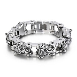Bransoletka Męska Z Tytanu Z Serii Animal Tide Hand Jewelry Fashion Rock Hip-Hop Street Wolf Head Biker