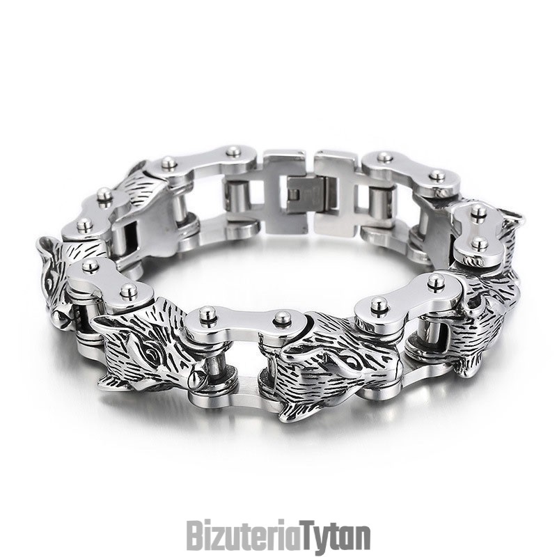 Bransoletka Męska Z Tytanu Z Serii Animal Tide Hand Jewelry Fashion Rock Hip-Hop Street Wolf Head Biker