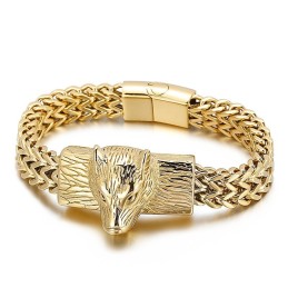 Bransoleta Męska Hip Hop Wolf Head Double Row Keel Woven Chain Z Tytanu