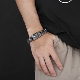Bransoletka Z Tytanu W Stylu Retro W Kolorze Czarnym I Szykownym Z Głową Wilka Dla Mężczyzn