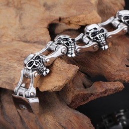 Elegancka Męska Bransoletka Motocyklowa Z Czaszką Z Tytanu