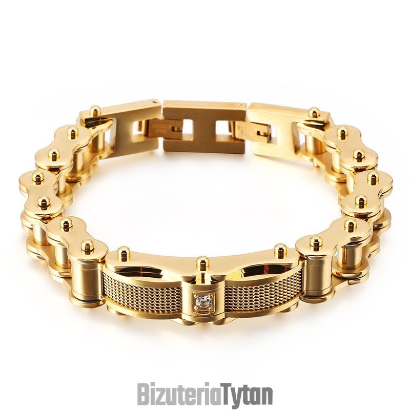 Bransoleta Męska Rock Biker Chain Titanium Z Diamentami
