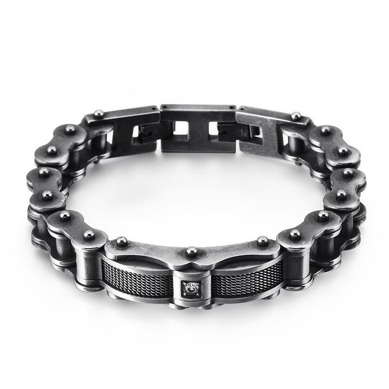 Bransoleta Męska Rock Biker Chain Titanium Z Diamentami Bransoleta Męska Rock Biker Chain Titanium Z Diamentami