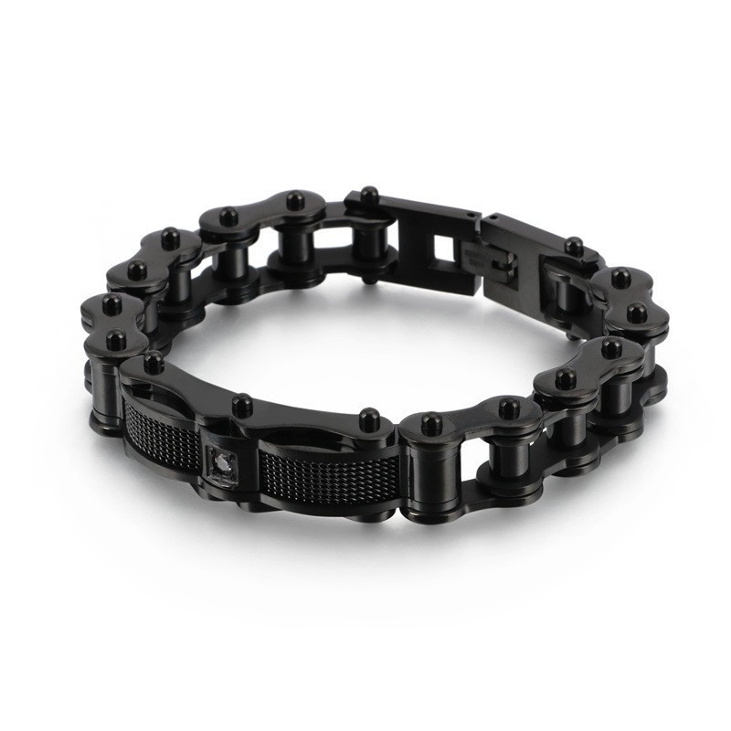 Bransoleta Męska Rock Biker Chain Titanium Z Diamentami Bransoleta Męska Rock Biker Chain Titanium Z Diamentami