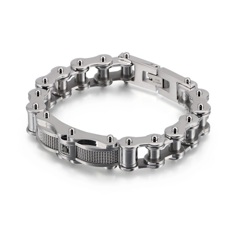 Bransoleta Męska Rock Biker Chain Titanium Z Diamentami Bransoleta Męska Rock Biker Chain Titanium Z Diamentami