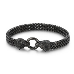 Bransoletka Cool Rock Hip-Hop Double Wolf Head Titanium Style Dla Mężczyzn