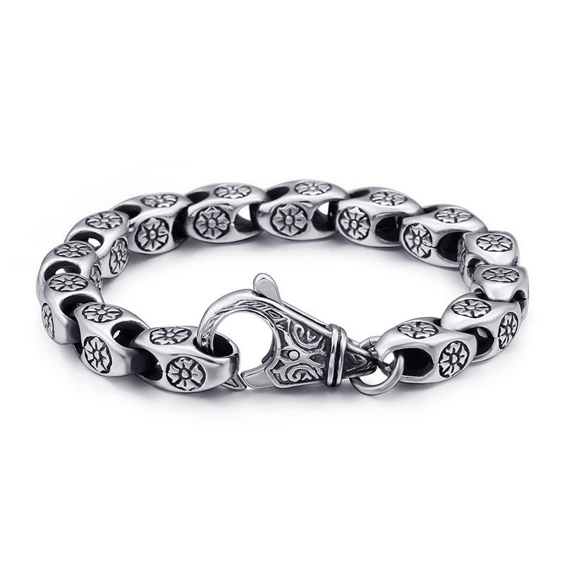 Tytanowa Biżuteria Retro Cool Flower Hollow Chic Bransoletka Tytanowa Dla Mężczyzn Tytanowa Biżuteria Retro Cool Flower Hollow Chic Bransoletka Tytanowa Dla Mężczyzn