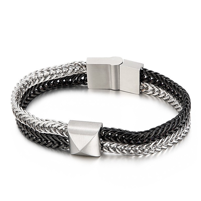 Bransoletka Męska Tide Hip-Hop Double-Layer Color Keel Woven Chain Titanium Bransoletka Męska Tide Hip-Hop Double-Layer Color Keel Woven Chain Titanium