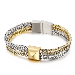 Bransoletka Męska Hipster Hip-Hop Double Layer Color Blocking Keel Woven Chain Titanium