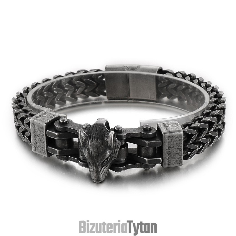 Bransoleta Męska Cool Hip Hop Z Tytanu Z Powłoką W Kształcie Głowy Wilka Bransoleta Męska Cool Hip Hop Z Tytanu Z Powłoką W Kształcie Głowy Wilka