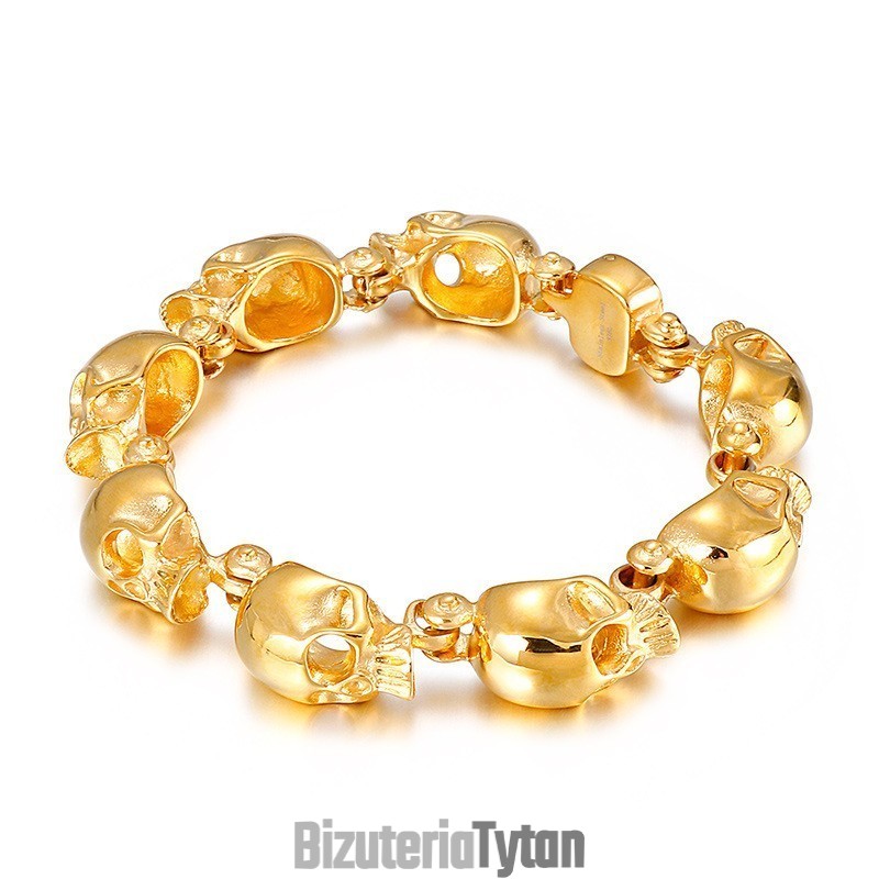 Elegancka Bransoletka Z Tytanu W Kształcie Złotej Czaszki Dla Mężczyzn Elegancka Bransoletka Z Tytanu W Kształcie Złotej Czaszki Dla Mężczyzn
