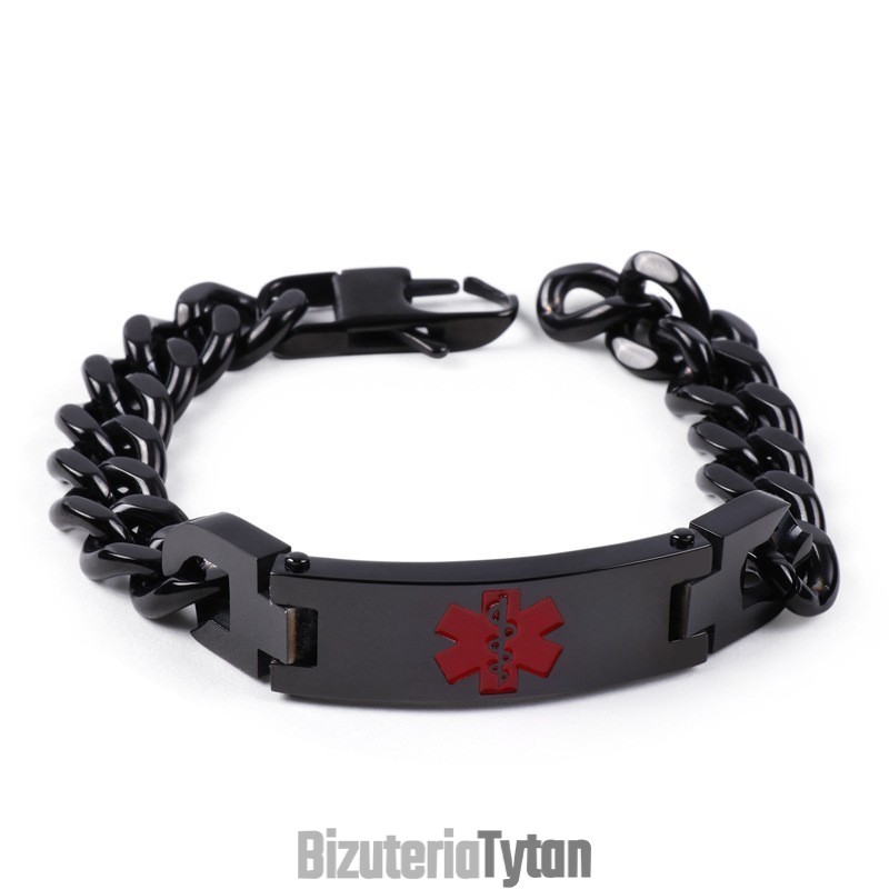 Bransoletka Męska Z Czerwonym Logo Medycznym, Biżuteria Tytanowa