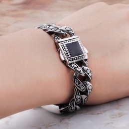 Vintage Fashion Hip-Hop Style Floral Pattern With Diamond Clasp Męska Bransoletka Tytanowa