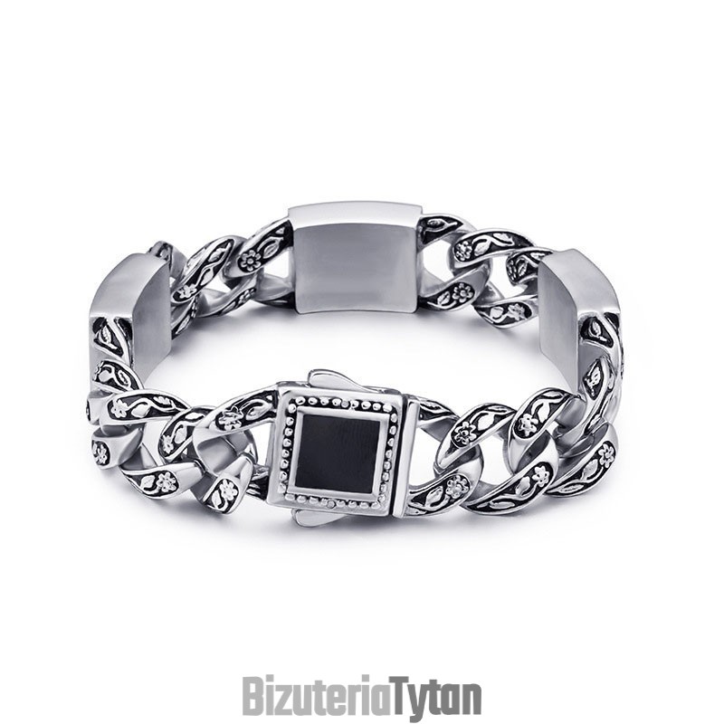 Vintage Fashion Hip-Hop Style Floral Pattern With Diamond Clasp Męska Bransoletka Tytanowa